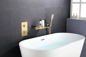 Wall Mounted Waterfall Bathtub Faucet Clawfoot Tub Filler Gold/Matte Black with Hand Shower