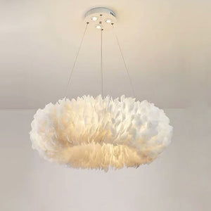 Round Pendant Lantern Led Swan Cloud Feather Light Romantic Ring Modern Style 50 cm