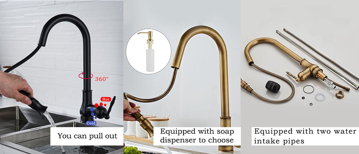 Retro Kitchen Faucet | Pull-down Spray | Vintage Sink Faucet – FAUCETEC