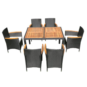 7 piece Outdoor Patio Wicker Dining Set Patio Wicker Furniture Dining Set w/Acacia Wood Top