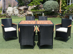 7 piece Outdoor Patio Wicker Dining Set Patio Wicker Furniture Dining Set w/Acacia Wood Top