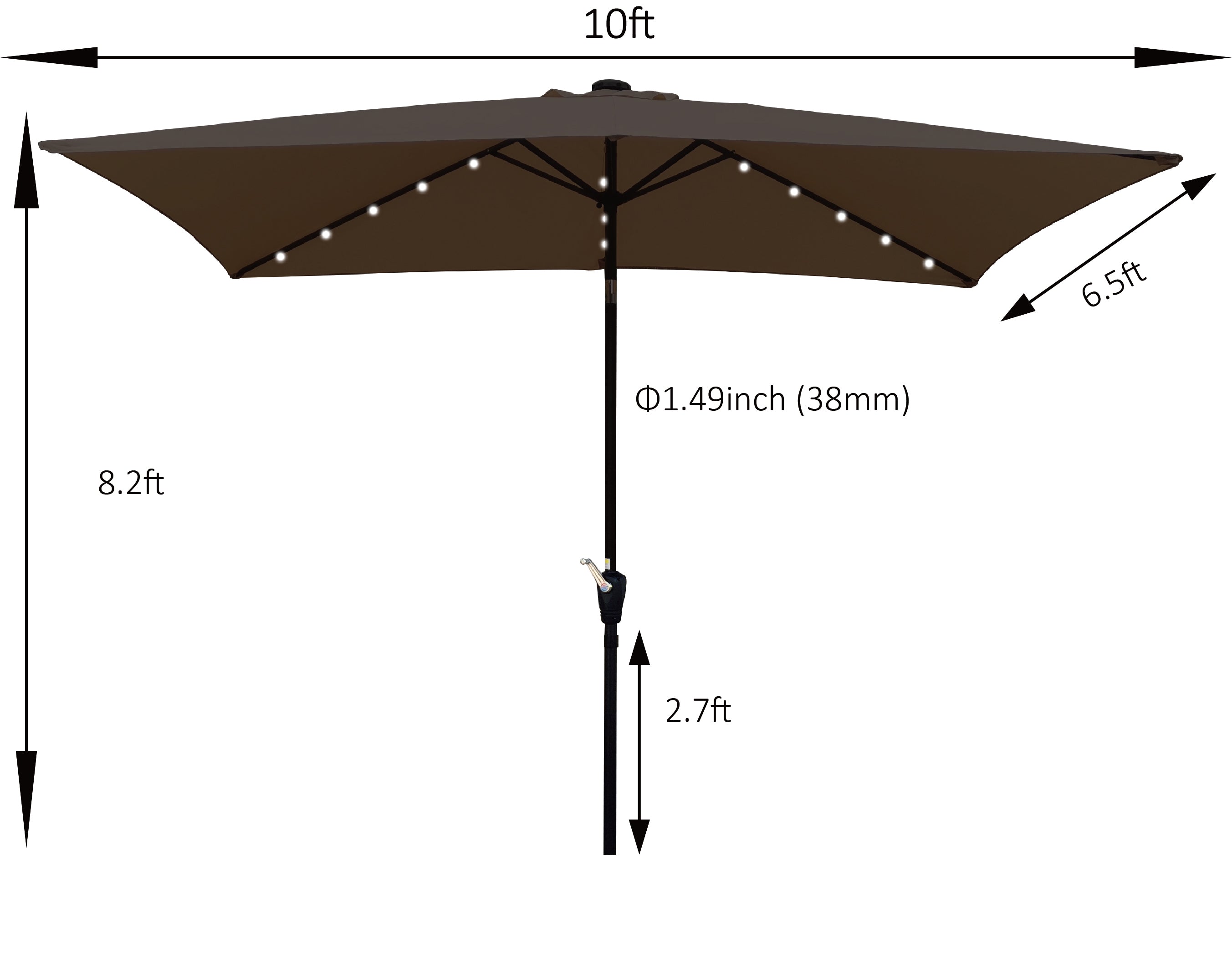 10 x 6.5t Rectangular Patio Umbrella Solar LED Lighted Outdoor Market Table Waterproof Umbrellas Sunshade with Crank and Push Button Tilt for Garden Deck Backyard Pool Shade Outside Deck Swimming Pool