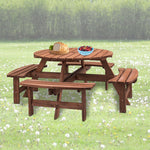 Outdoor Table Wooden Table with Seat, Garden Back Yard Table with 4 Built-in Benches Waterproof
