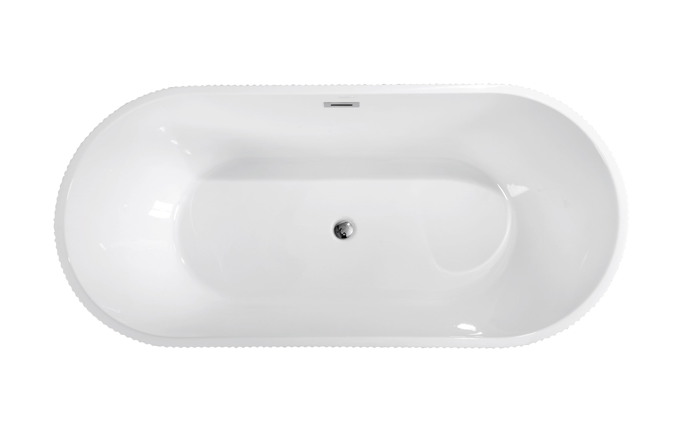 Signature Collection 67" Contemporary Acrylic Freestanding Bathtub Soaking Tub Fluted style Gloss White Overflow and Pop Up Drain