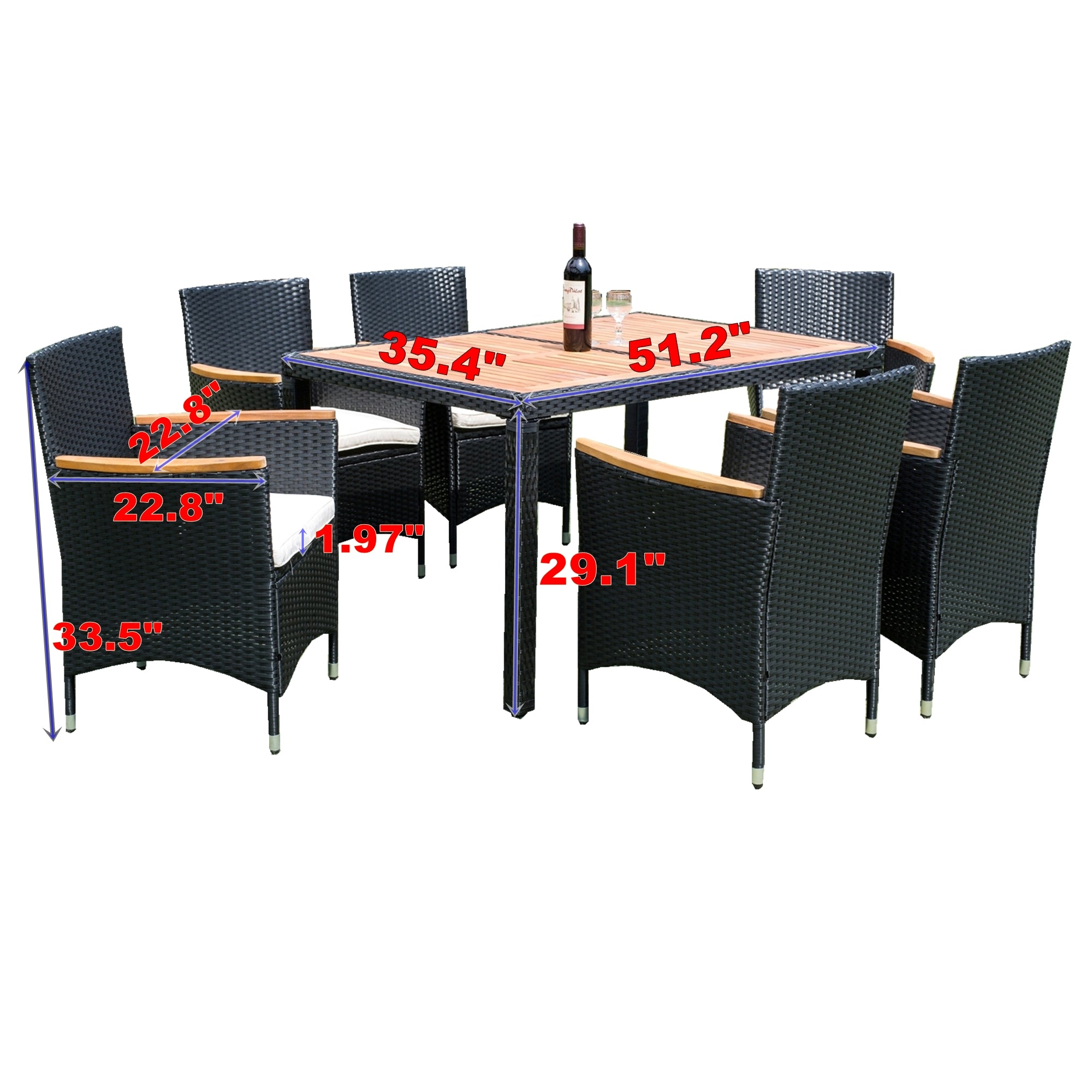 7 piece Outdoor Patio Wicker Dining Set Patio Wicker Furniture Dining Set w/Acacia Wood Top