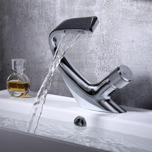 Single Hole Waterfall Bathroom Sink Faucet Morden Basin Faucet Brushed Nickel Single Handle Vessel Faucet Deck Mount Vanity Faucet