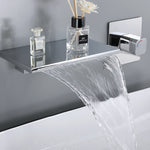Waterfall Sink Faucet Widespread Single Handle Bathroom Faucet Wall Mount Chrome Brass