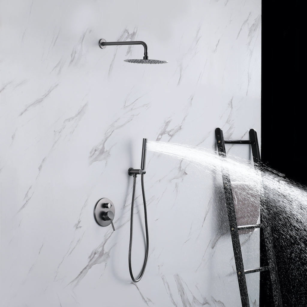 Wall Mount Bathroom Black Rain Brass Shower Head Faucet Hand Spray Mixer  Tap Kit
