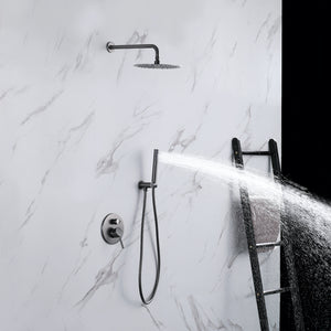 Shower Faucet Kit with 8" Rainfall Shower Head and Hand Spray Solid Brass Wall Mount Shower Mixer