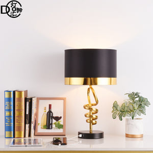 Modern LED Table Lamp Cloth Lampshade Metal Base Simple Living Room Hotel
