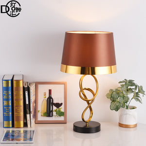 Modern LED Table Lamp Cloth Lampshade Metal Base Simple Living Room Hotel