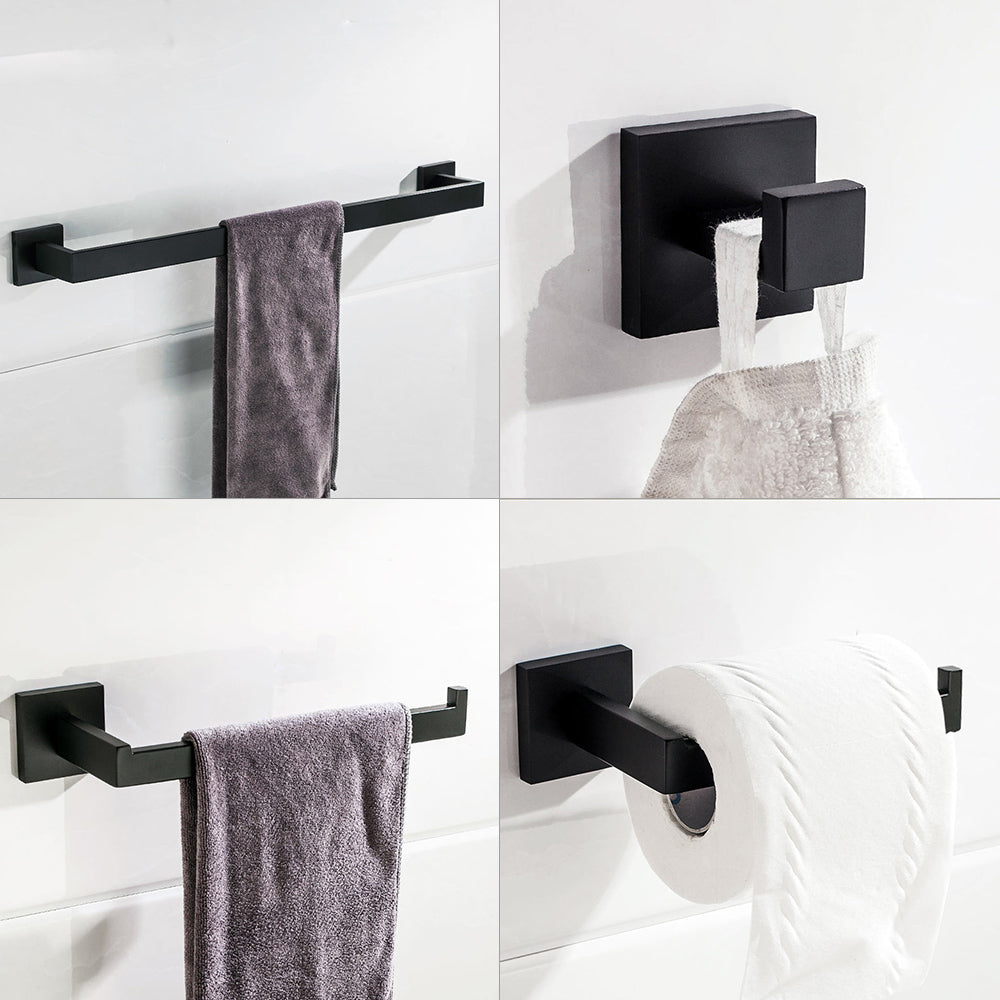 4-Piece Bath Hardware Set with Toilet Paper Holder Tower Bar and Towel Hook in Brushed Gold