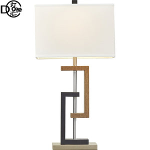 Modern LED Table Lamp Metal Wood Base Fabric Shade Creative Design Bedroom Living Room Light
