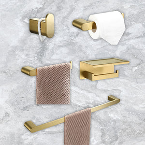 5 Pcs Bathroom Hardware Accessory Set Towel Bar, Towel Shelf, Robe Hook, Dual-functional Toilet Paper Holder 304 Stainless Steel Metal Wall Mounted Towel Set