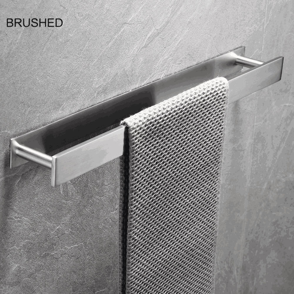 Towel Holder - Self Adhesive 40cm Towel Rail Stainless Steel Towel Rack  with Hooks for Bathroom Kitchen (Brushed) on OnBuy