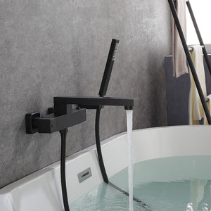 Wall Mounted Thermostatic Bath Tub Faucet Contemporary Style Matte Black Bath Shower Mixer Taps with Handshower