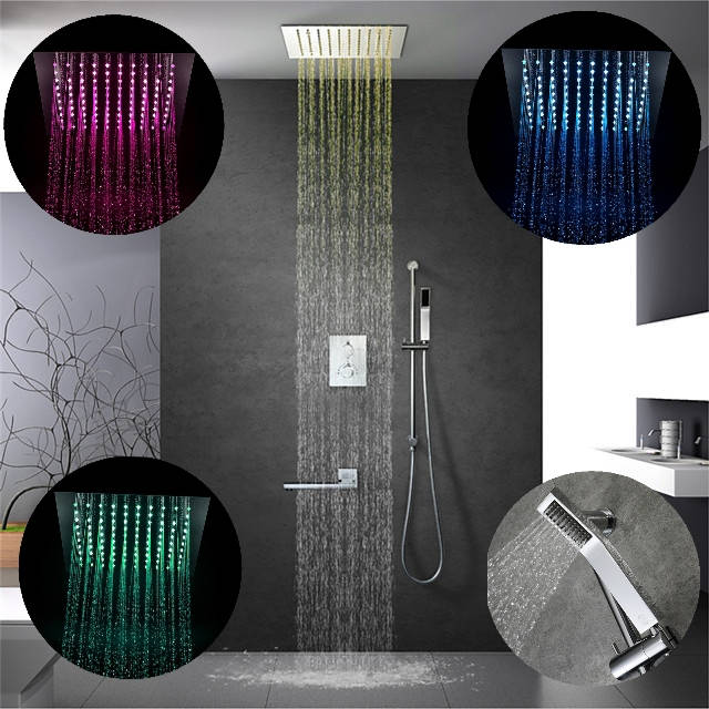 Chrome Shower Faucets Sets | LED light Stainless Steel | FAUCETEC