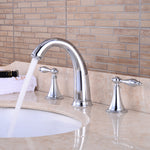 Polished Gold Wide Spread Bathroom Sink Faucet with Supply Hose Two Handles Three Holes Brass Lavatory Bathroom Faucet