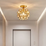 Semi Flush Ceiling Light LED Flower Design Pendant Lantern Transparent Glass Brass Modern Lamp Warm White