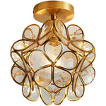 Semi Flush Ceiling Light LED Flower Design Pendant Lantern Transparent Glass Brass Modern Lamp Warm White