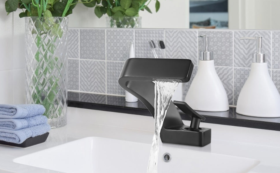 Bathroom Sink Waterfall Faucet | Lavatory Vanity Sink Faucet| FAUCETEC