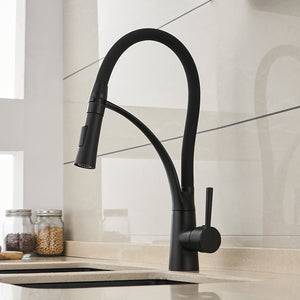 Pull Down Kitchen Faucet Single Handle One Hole Matte Black Chrome Finish Kitchen Tap Brass