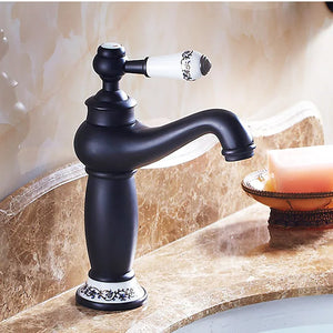 Vintage Bathroom Sink Faucet Single Handle One Hole Brass Standard Spout Brass Contain with Hot and Cold Water Hose