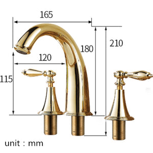 Polished Gold Wide Spread Bathroom Sink Faucet with Supply Hose Two Handles Three Holes Brass Lavatory Bathroom Faucet