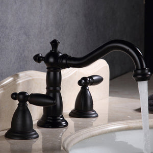 Widespread Bathroom Faucet Double Handle Lavatory Tap ORB Brushed Chome Three Hole Deck Mount Vanity Sink Faucet