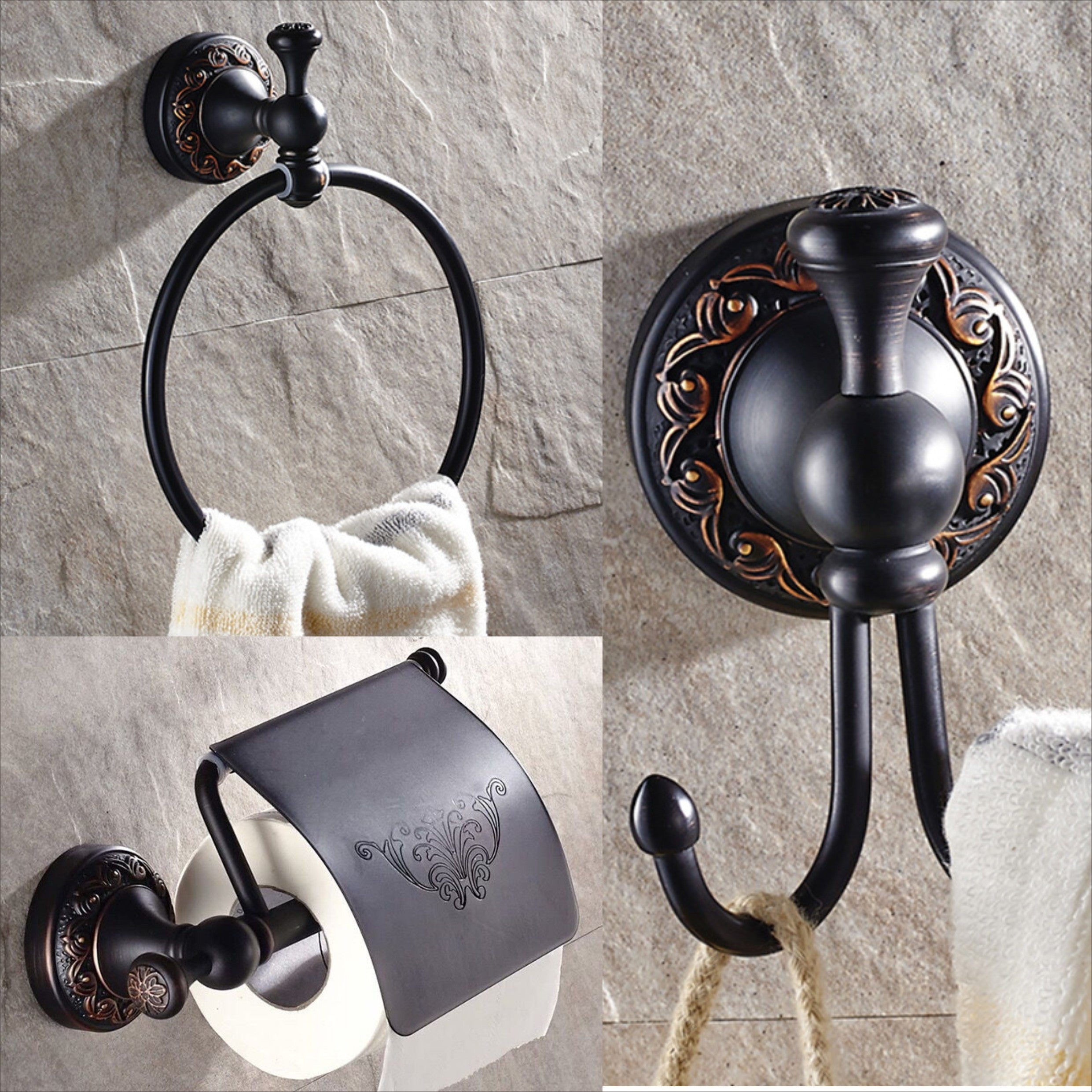 Oil Rubbed Bronze Bathroom Accessories Set,Robe hook,Paper Holder