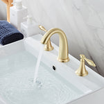 Polished Gold Wide Spread Bathroom Sink Faucet with Supply Hose Two Handles Three Holes Brass Lavatory Bathroom Faucet