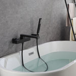 Wall Mounted Thermostatic Bath Tub Faucet Contemporary Style Matte Black Bath Shower Mixer Taps with Handshower