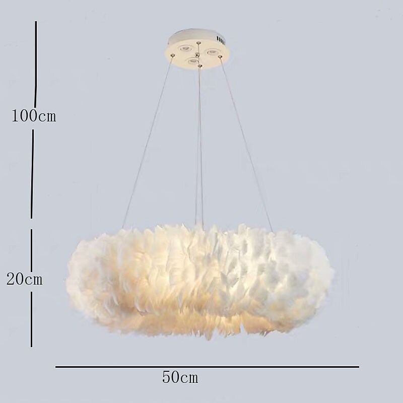 Round Pendant Lantern Led Swan Cloud Feather Light Romantic Ring Modern Style 50 cm
