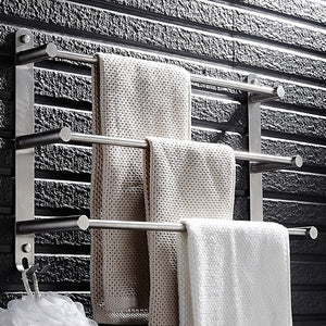 Multi Tiers Towel Rack Stainless Steel 60cm Bathroom Towel Holder with 2 Hooks Wall Mounted