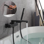 Wall Mounted Thermostatic Bath Tub Faucet Contemporary Style Matte Black Bath Shower Mixer Taps with Handshower