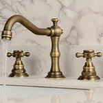Two Handles Bathroom Faucet, Antique Brass Three Holes Widespread/Centerset Bath Taps, Brass Bathroom Sink Faucet Contain with Supply Lines