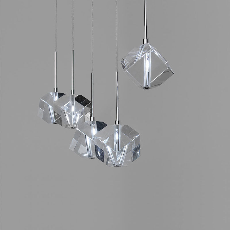 Contemporary LED Pendant Light | Crystal Cube Lights Bar | FAUCETEC