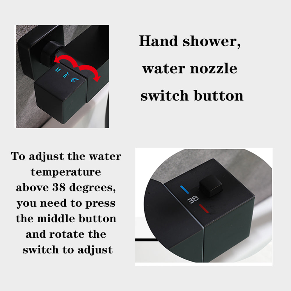 Wall Mounted Thermostatic Bath Tub Faucet Contemporary Style Matte Black Bath Shower Mixer Taps with Handshower